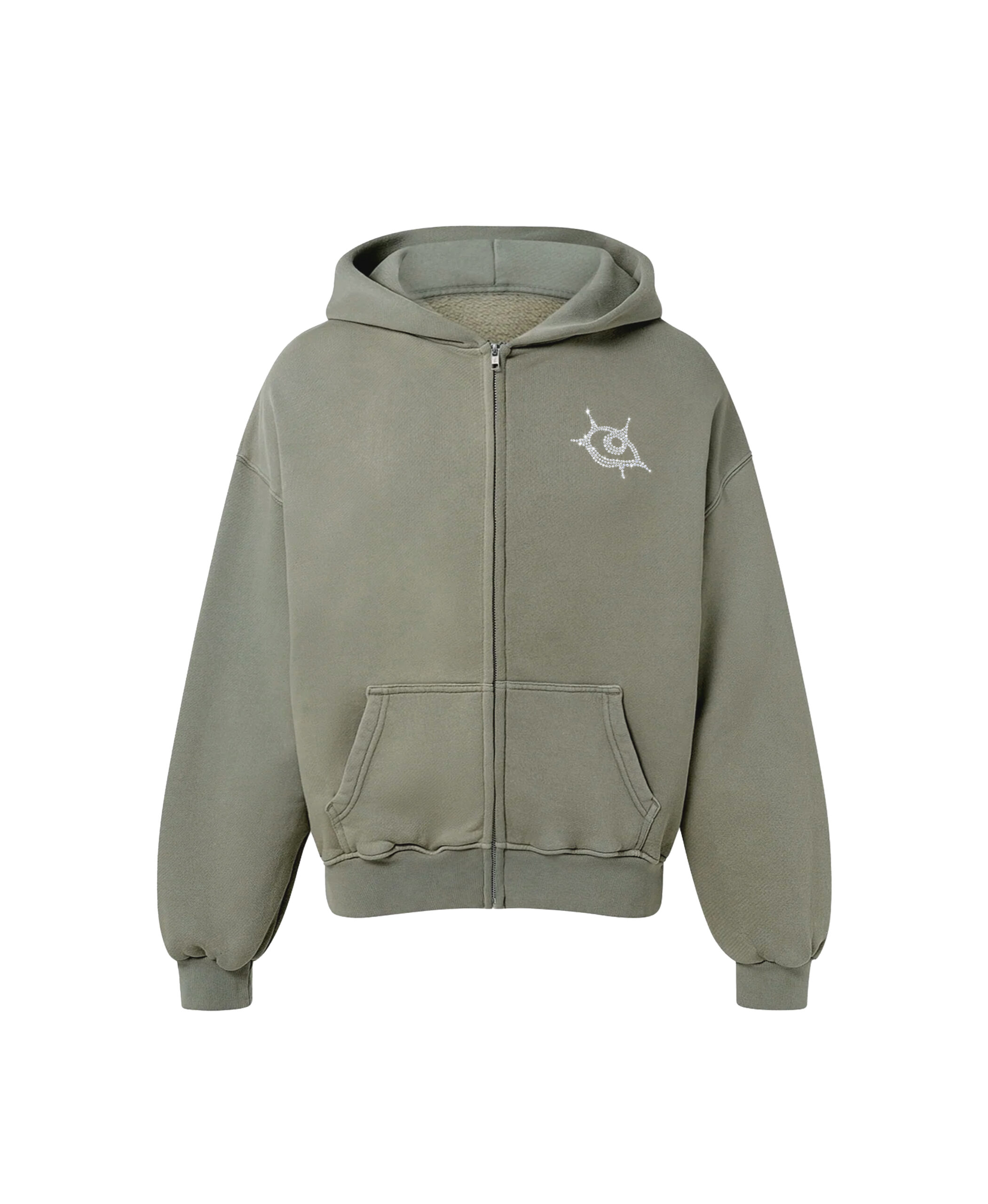 Fluffy hoodie zip vert olive